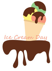 Ice cream in a cone on a white background. The inscription 