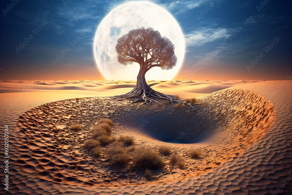 Aufkleber lone tree growing on a strange alien desert planet. created with generative ai technology.