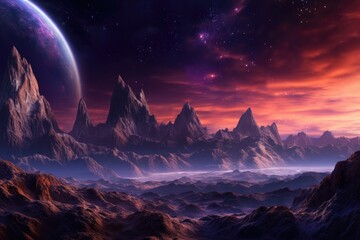 Space digital artwork. Surreal fantasy cosmos. Nebula with planets and stars.Generative AI