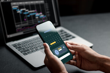 Highlight appointment reminders and meeting agendas in calendar on application. Businessman manages time for effective work. Calendar.  Time management concept..