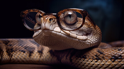 Serpentine Spectacles: A Mesmerizing Snake with Glasses. Generative AI