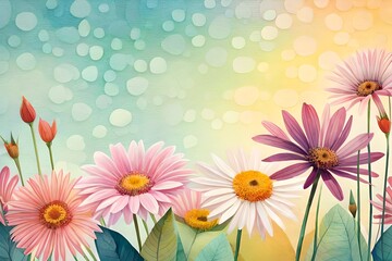 Fototapeta na wymiar Watercolor Flowers: Vibrant and Beautiful Floral Background