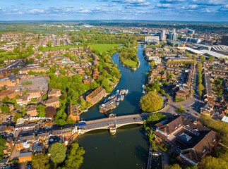 Aerial view of Reading, a large town on the Thames and Kennet rivers in southern England