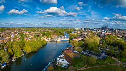 Aerial view of Reading, a large town on the Thames and Kennet rivers in southern England