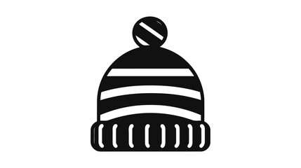 Winter hat icon. Vector in simple flat design, outline. Knit wool beanie with pompom isolated on white background