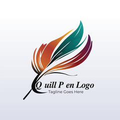 Obraz premium Vector gradient quill pen logo design template