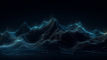 Fototapeta na wymiar Data technology futuristic illustration. Wave of bright particles. Technological 3D landscape. Big data visualization. Network of dots connected by lines. Abstract digital background.