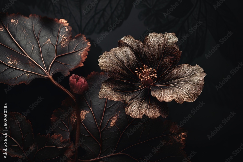 Poster a close-up of a flower with a dark backdrop and the bloom in focus generative ai