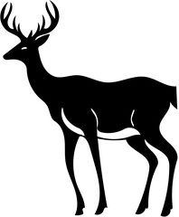Deer with big horns walking vector illustration | Silhouette of a deer, black and white svg