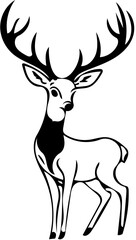 A graceful deer silhouette vector | Vector illustration of a stag | black and white