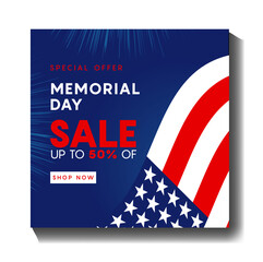 Memorial day web banner. happy memorial day holiday post, memorial day sale social media post.