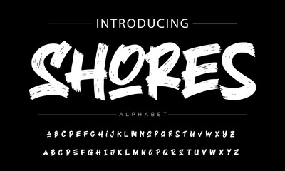 Shores vector brush style font, alphabet, typeface - obrazy, fototapety, plakaty