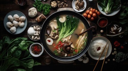 Chinese hot pot food, top view