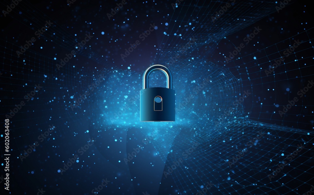 Poster network cyberspace cyber system lock information protection technology digital security. generative 