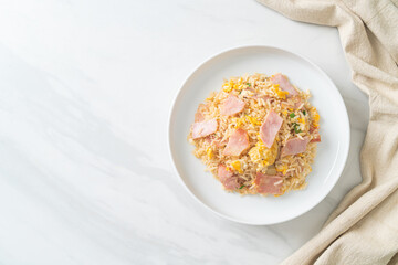 bacon ham fried rice on plate