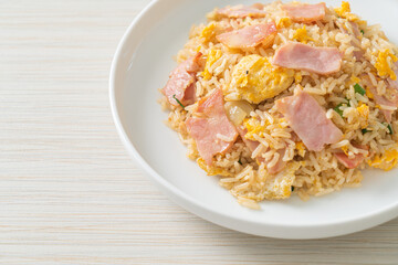 bacon ham fried rice on plate