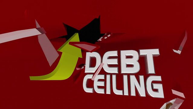 Debt Ceiling Limit Increase Rise Raise Higher Arrow Breaking Glass 3d Animation