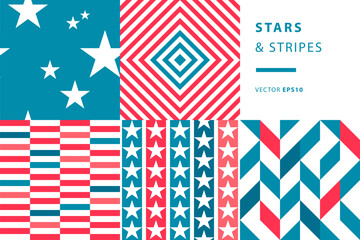 Stars and stripes, patriotic patterns in red, white and blue