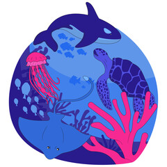 Sea Creature Vector Illustration. World Ocean Day Illustration.