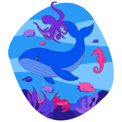 Sea Creature Vector Illustration. World Ocean Day Illustration.