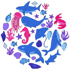 Sea Creature Vector Illustration. World Ocean Day Illustration.