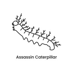 Assassin Caterpillar outline icon. Dangerous insect with deadly venom. Vector illustration in trendy style. Editable graphic resources for many purposes.