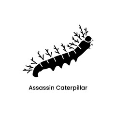 Assassin Caterpillar black fill icon. Dangerous insect with deadly venom. Vector illustration in trendy style. Editable graphic resources for many purposes.