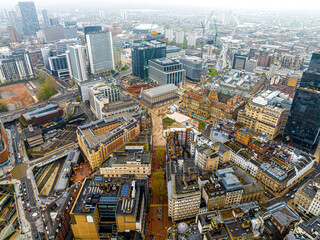 Aerial view of Birmingham, a major city in England’s West Midlands region, with multiple Industrial Revolution-era landmarks - obrazy, fototapety, plakaty