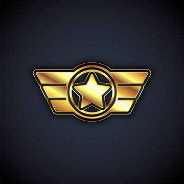Gold Star American military icon isolated on black background. Military badges. Army patches. Vector
