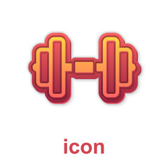 Gold Dumbbell icon isolated on white background. Muscle lifting, fitness barbell, sports equipment. Vector