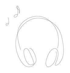 Headphone with notes line art illustration. Music headphones linear. DJ logo icons vector design.