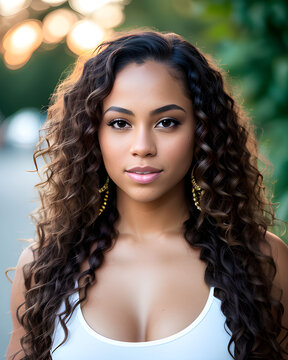 Hermosa mujer mulata con hermoso cabello largo y rizado ai generativo. IA generativa