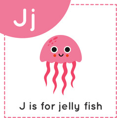Learning English alphabet for kids. Letter J. Cute cartoon jelly fish.