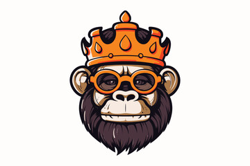 King Kong Monkey With Serious Look Wearing Glasses or Googles And a crown Mascot Logo Vector Sublimation Design