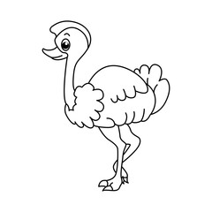 Funny ostrich cartoon characters vector illustration. For kids coloring book.