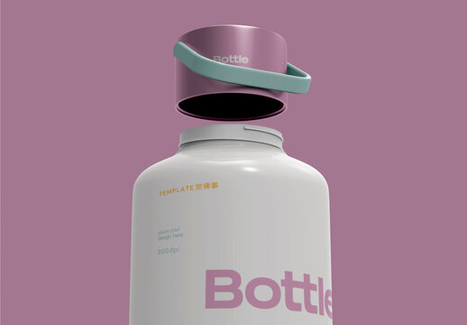 3d Close-up of Aluminium Bottle Mockup