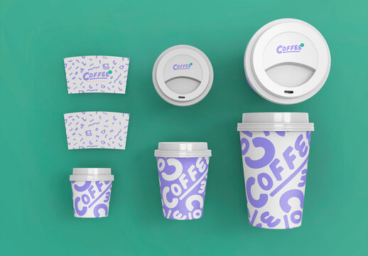 3d Coffee Set - Coffe Cups and Holders Mockup