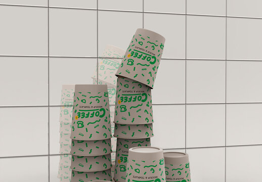 3d Disposable Coffee Cups Mockup Kitchen Background