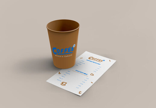 3d Paper Coffee Cups with Coffee Menu Mockup