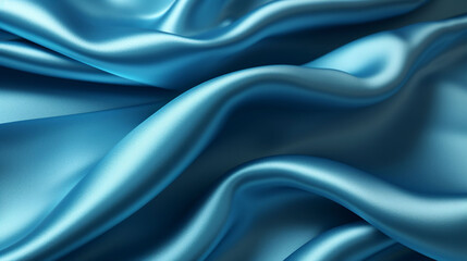 Obraz premium Blue silk satin fabric texture background with sweeping ripples and folds. A.I. generated.