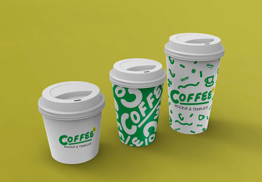 3d Small Medium Large Coffee Cups Mockup
