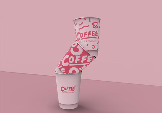 3d Stacked Paper Coffee Cups Mockup