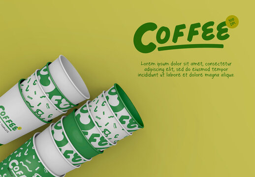 3d Takeaway Coffee Cups with Copyspace Mockup