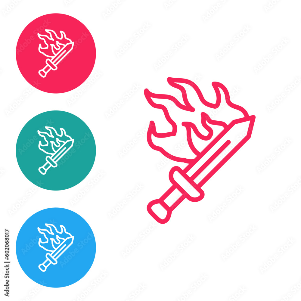 Poster red line sword for game icon isolated on white background. set icons in circle buttons. vector