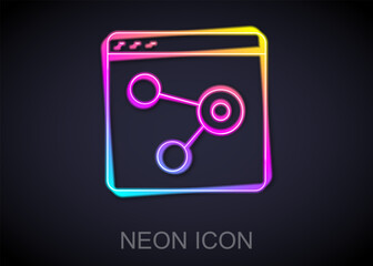Glowing neon line Browser window icon isolated on black background. Vector