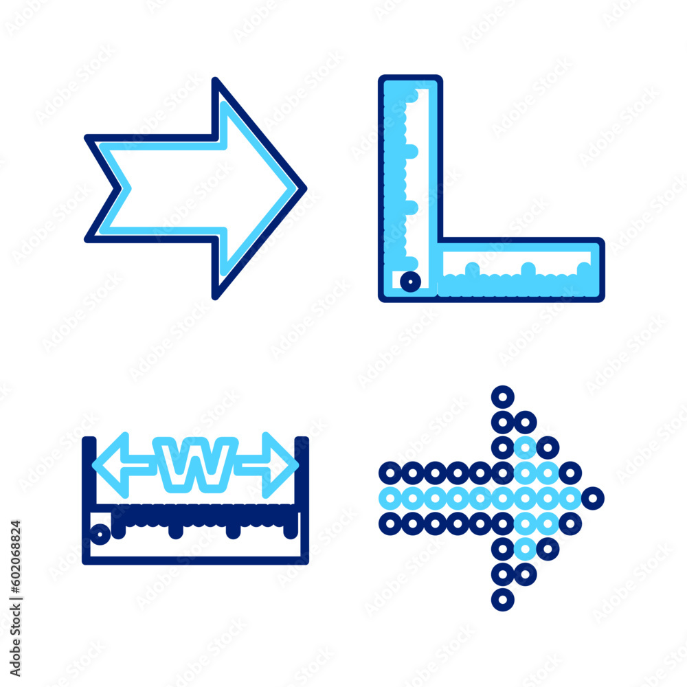 Poster set line dots arrow, measuring height and length, folding ruler and arrow icon. vector