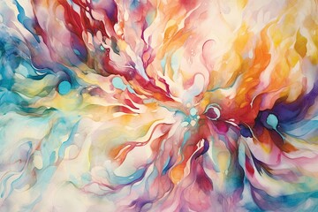 Watercolor painting with bright, swirling colors and bold brushstrokes that evoke a sense of movement and energy as wallpaper - Generative AI
