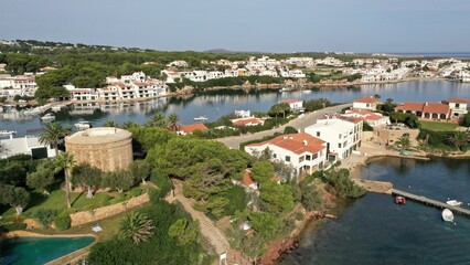 Fototapeta na wymiar Espagne, survol de l'île de Minorque, le port naturel d'Addaia