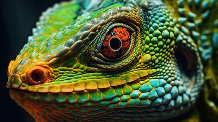 Fototapeta premium Close up of green Iguana,Generative, AI, Illustration.