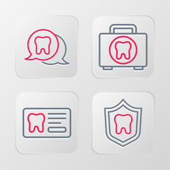 Set line Dental protection, card, First aid kit and Tooth icon. Vector